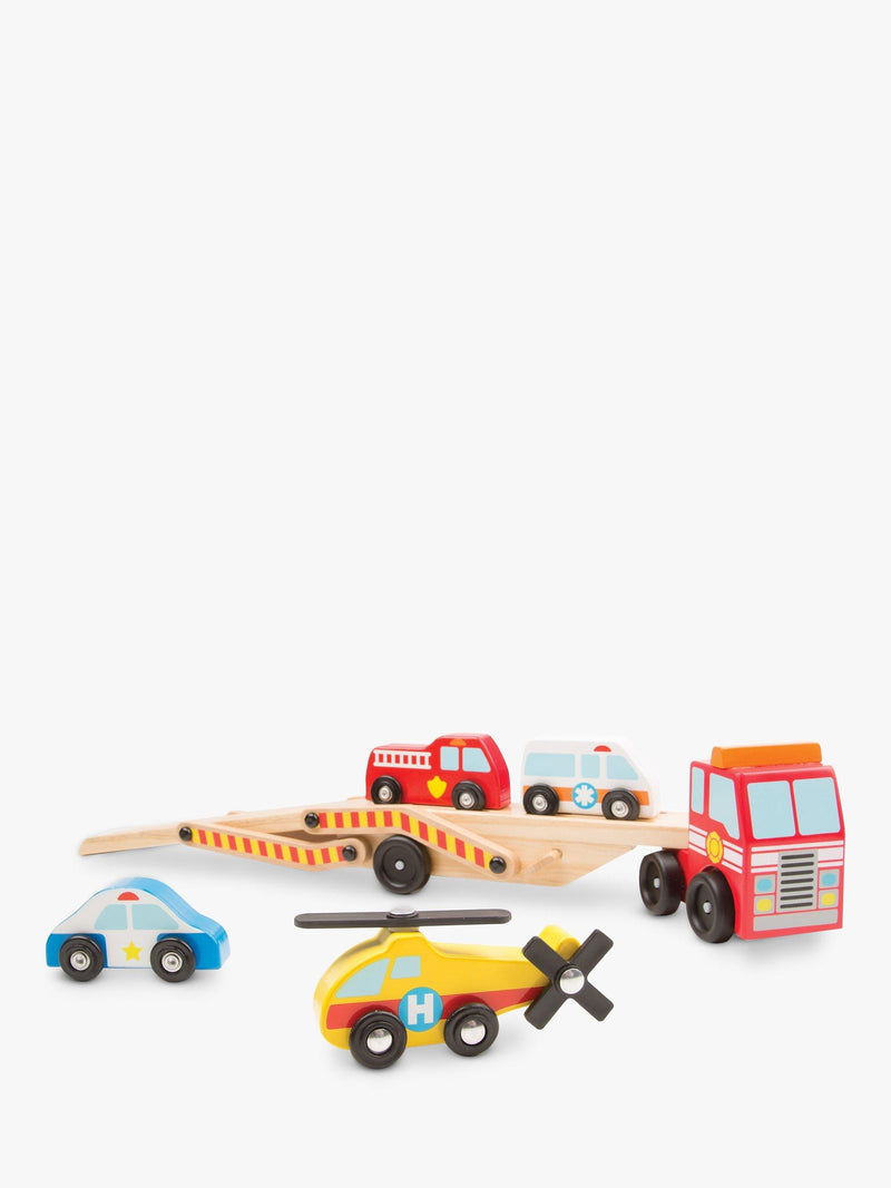 Melissa & Doug wooden emergency vehicle carrier with vehicles - British product