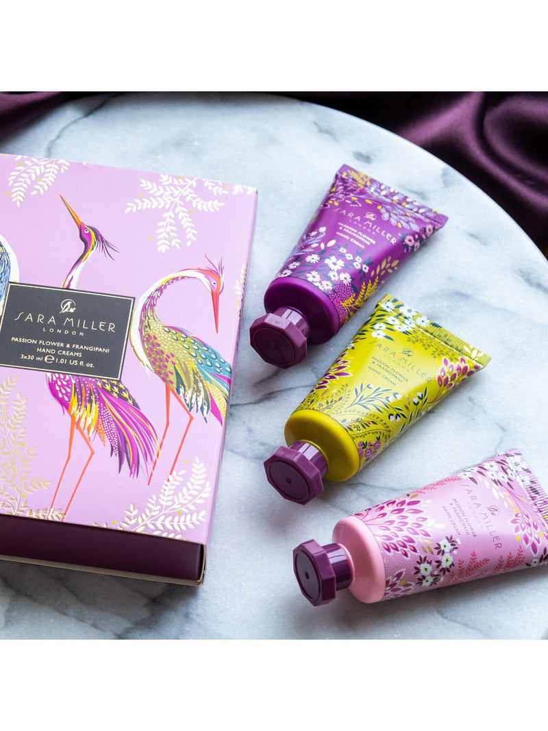 Sara Miller Passion Flower and Frangipani hand cream gift set trio (British brand)