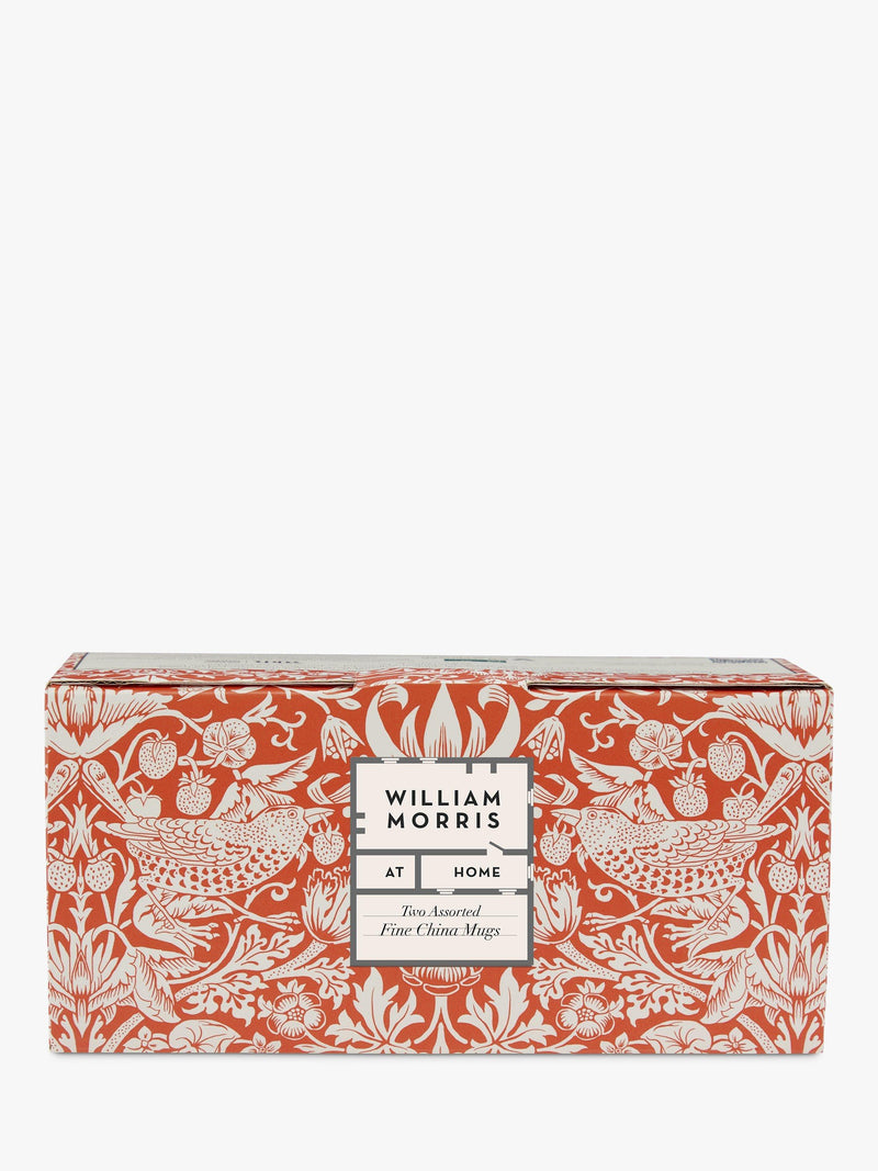 William Morris fine china mugs with Strawberry Thief and Garden designs, set of two 250ml (British brand)
