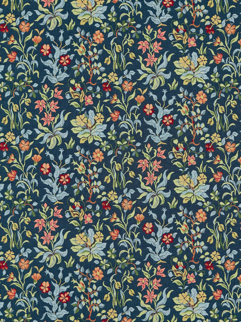 Morris & Co. Flowers by May indigo furnishing fabric - British product