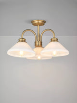 John Lewis John Lewis Tula Opaline 3 Arm Semi Flush Ceiling Light, Matt Antique Brass- Buy online at McGrocer