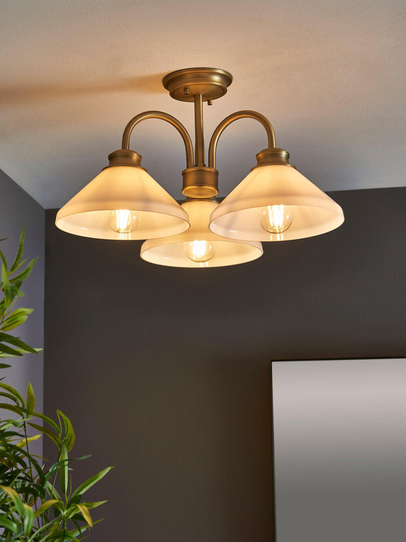 John Lewis Tula semi flush ceiling light matt antique brass, UK version
