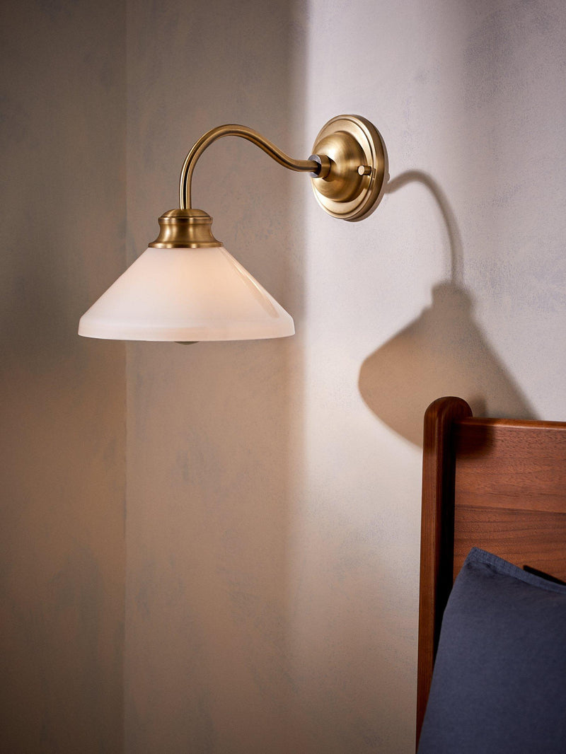 John Lewis Tula opaline wall light matt antique brass, UK version