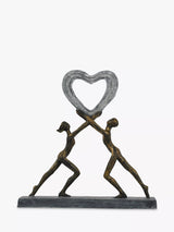 John Lewis Libra Interiors Uplifting Love Couple with Heart Resin Figurative Sculpture, Metallic Bronze, 38cm- Buy online at McGrocer