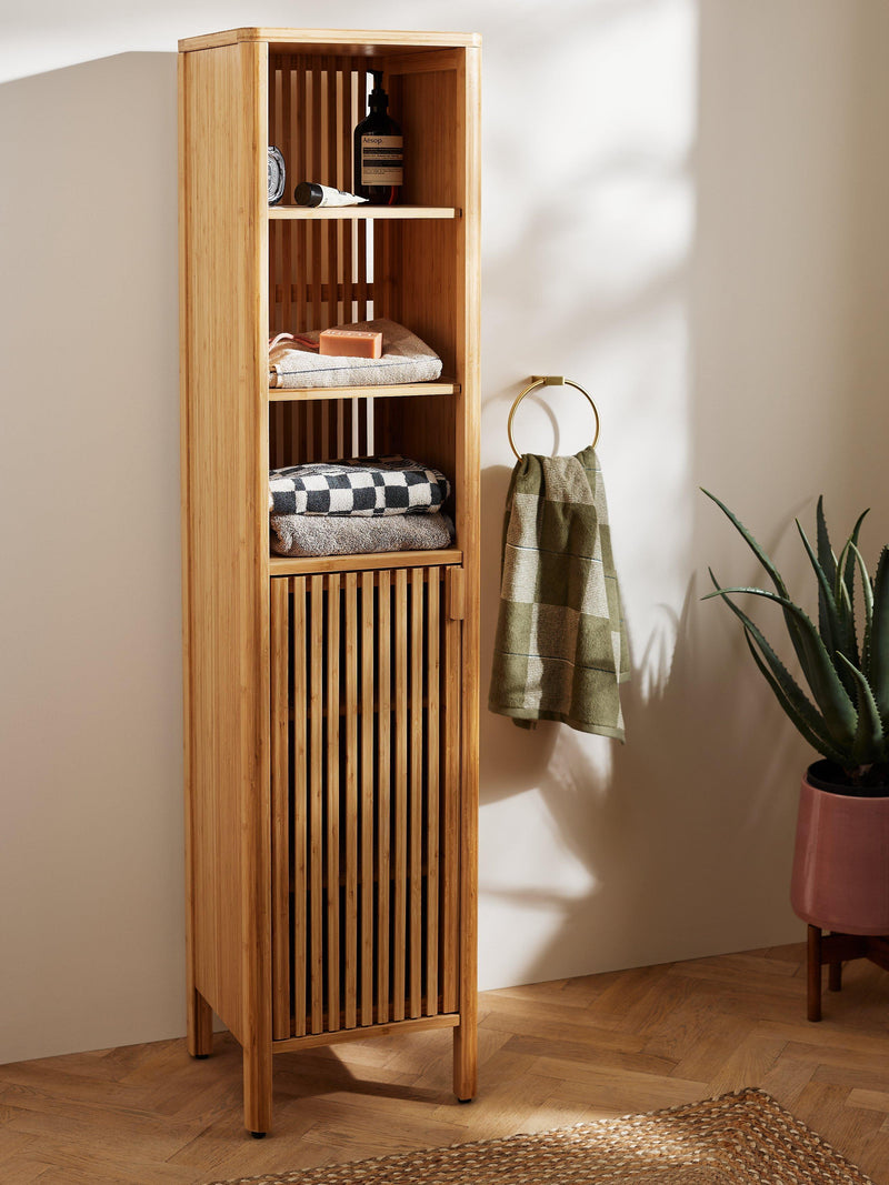 John Lewis slatted bathroom tallboy bamboo, imported from the UK