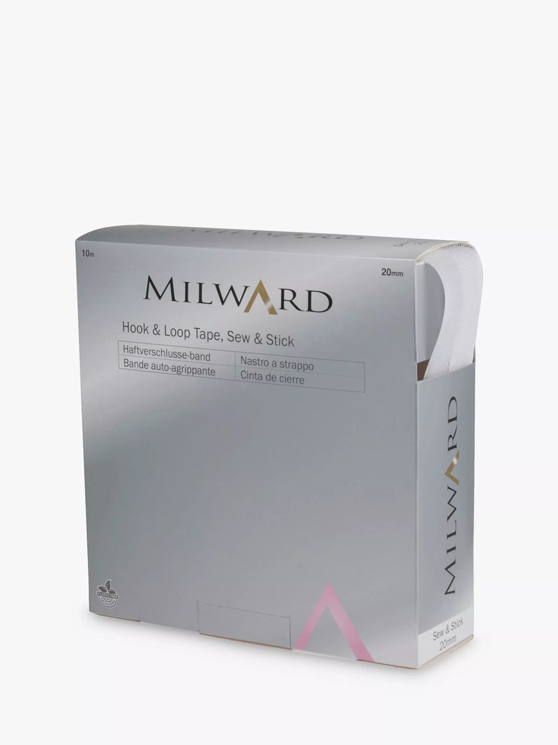 Milward Sew & Stick hook and loop tape 20mm white, imported from the UK
