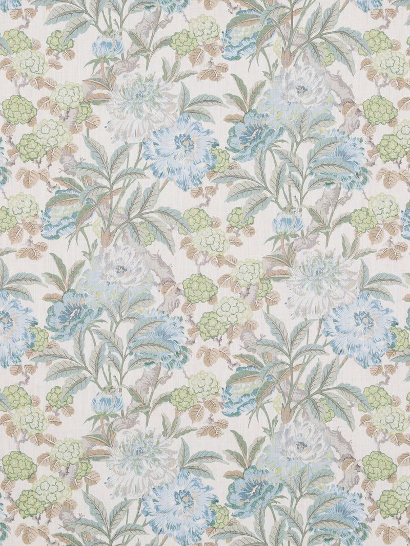 GP & J Baker Summer Peony furnishing fabric aqua, UK version