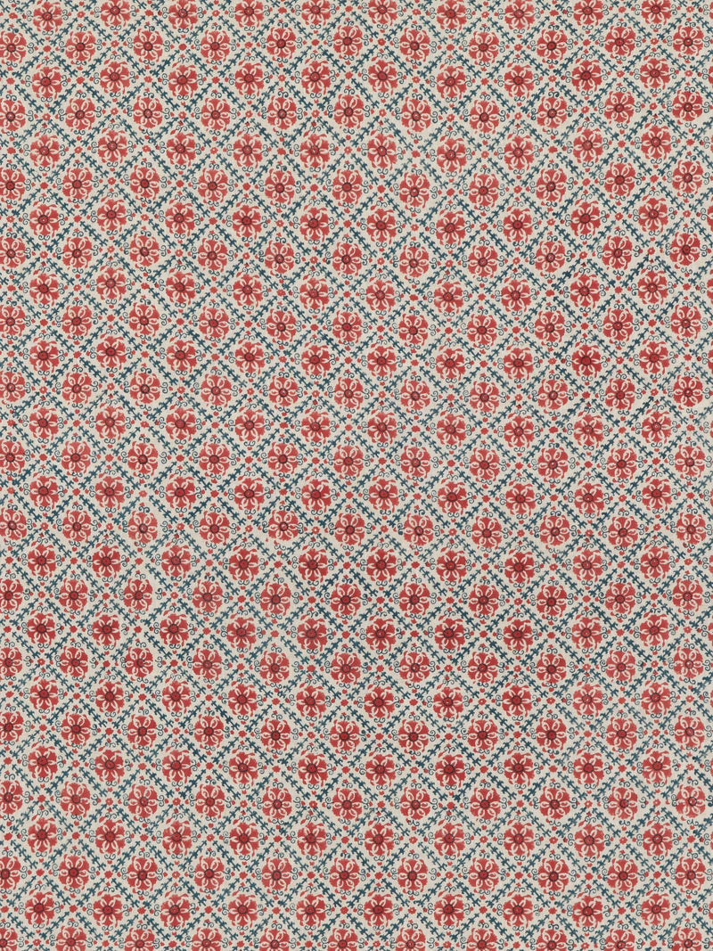 GP & J Baker Camden Trellis furnishing fabric red blue, UK version