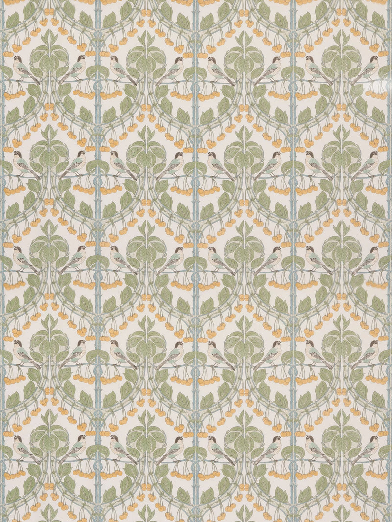 GP & J Baker Birds & Cherries cotton furnishing fabric Aqua - British product