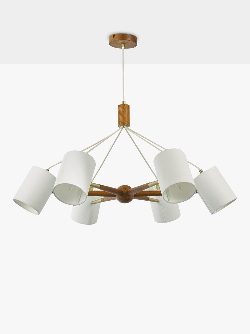 John Lewis Spindle 6 arm ceiling light walnut antique brass, UK version
