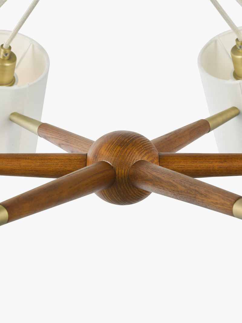 John Lewis Spindle 6 arm ceiling light walnut antique brass, UK version