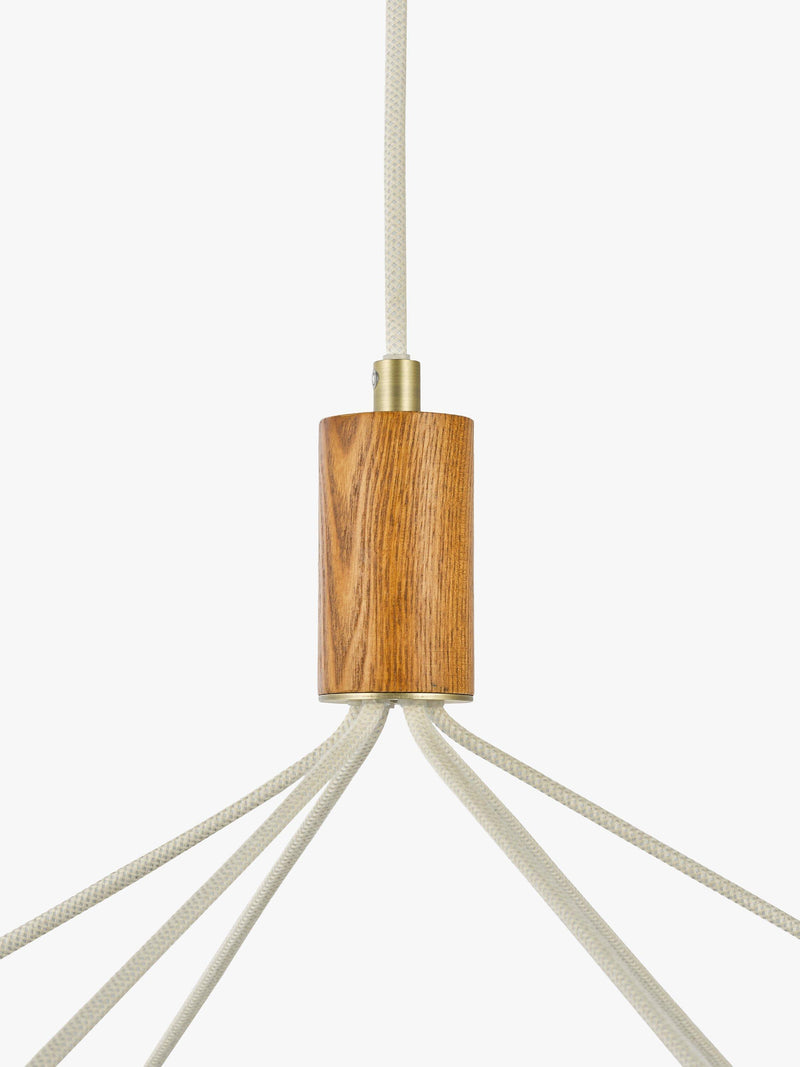 John Lewis Spindle 6 arm ceiling light walnut antique brass, UK version