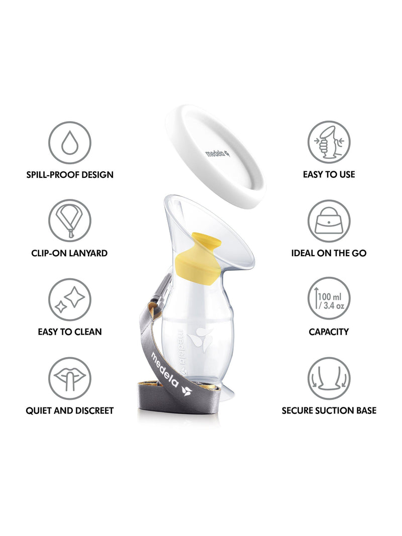 مجمع حليب الأم من السيليكون من Medela مع حبل، مستورد من المملكة المتحدة
