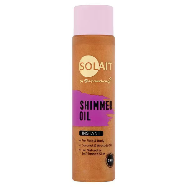 Solait shimmer oil 100ml for face and body glow (British brand)