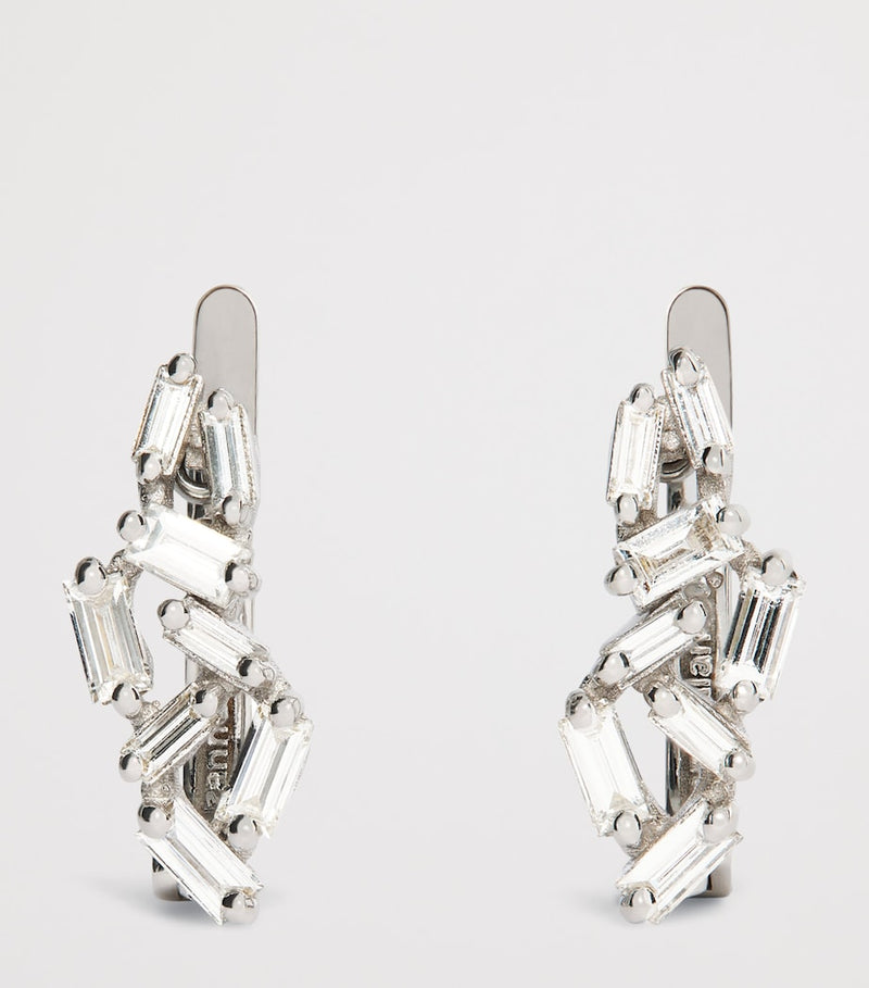 Suzanne Kalan white gold diamond cluster huggie earrings, UK version
