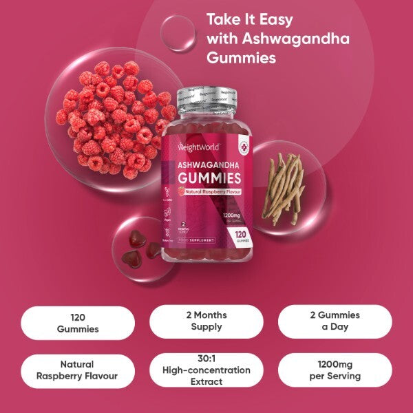 WeightWorld ashwagandha gummies 1200mg vegan supplement, imported from the UK
