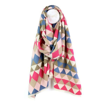 Superdrug POM Jacquard Scarf Triangle Blue & Pink Mix 65cm x 180cm- Buy online at McGrocer