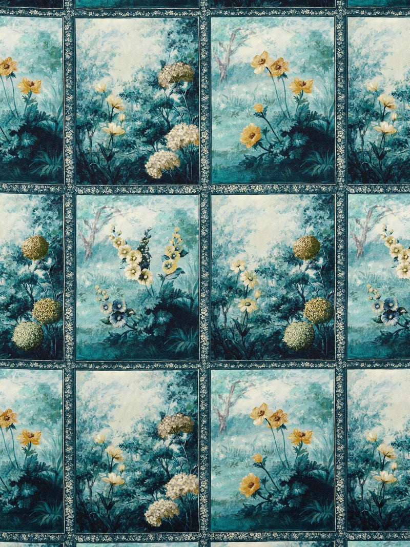 Clarke & Clarke Artus furnishing fabric in Denim/Ochre - British product