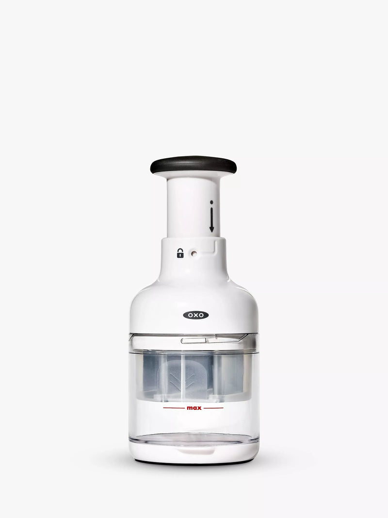 OXO kitchen chopper with stainless steel blade and measuring cup, imported from the UK