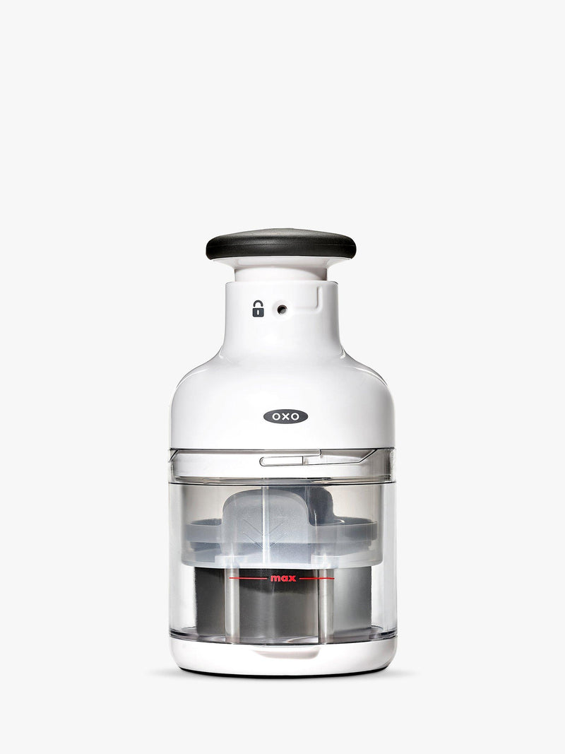 OXO kitchen chopper with stainless steel blade and measuring cup, imported from the UK