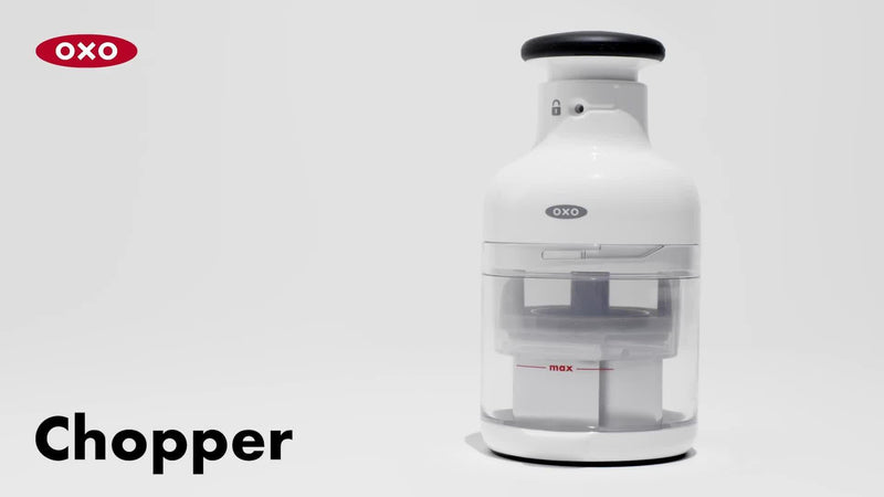 OXO kitchen chopper with stainless steel blade and measuring cup, imported from the UK