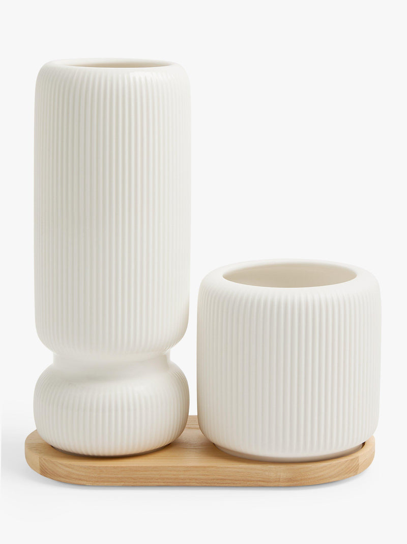 John Lewis ribbed vase set with wooden board Multi, UK version