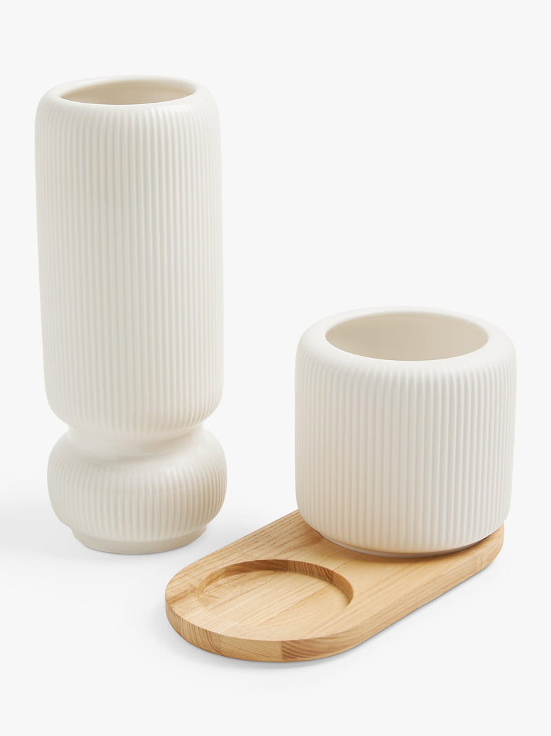 John Lewis ribbed vase set with wooden board Multi, UK version