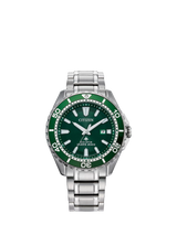 John Lewis Citizen Promaster Eco-Drive Date Men's Diving Watch Silver/Green 44mm- Buy online at McGrocer
