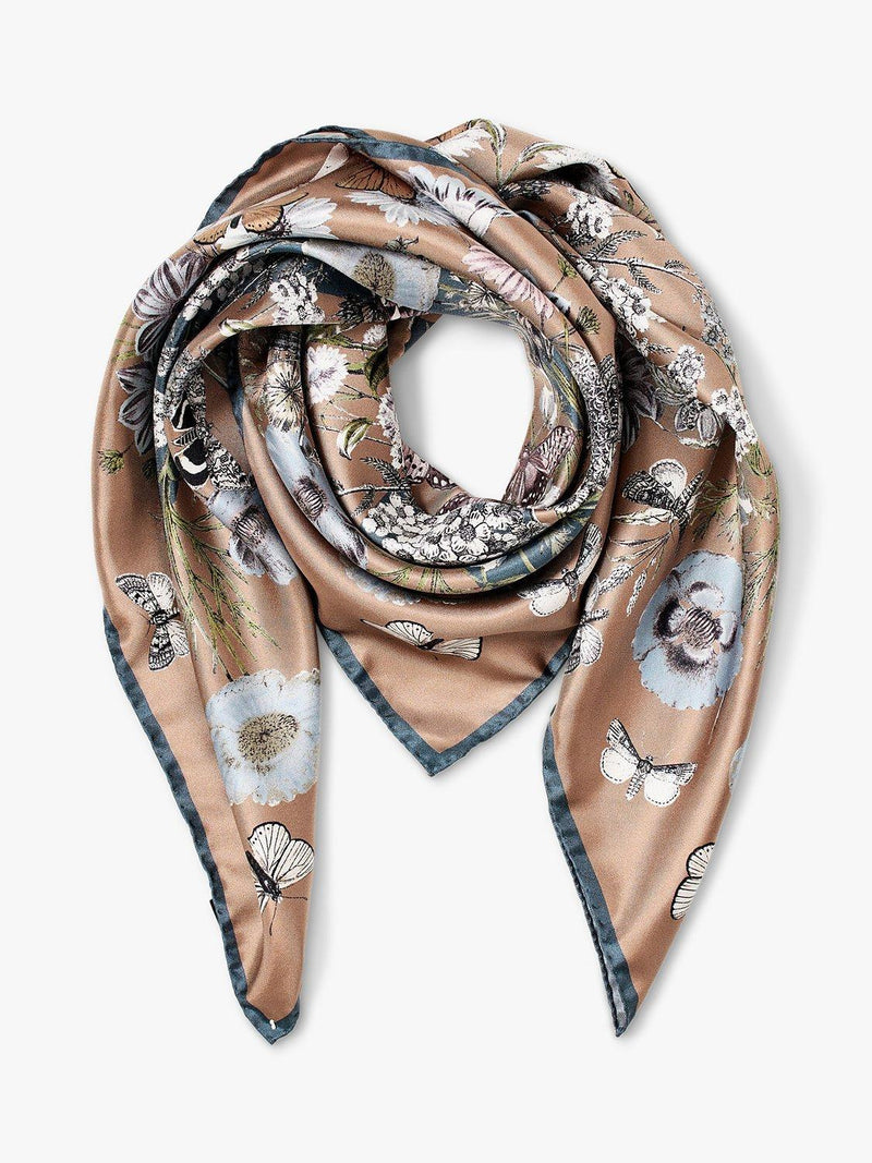 Aspinal of London silk square scarf botanical floral 90.2cm (British brand)