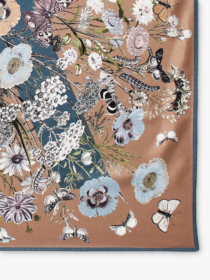 Aspinal of London silk square scarf botanical floral 90.2cm (British brand)