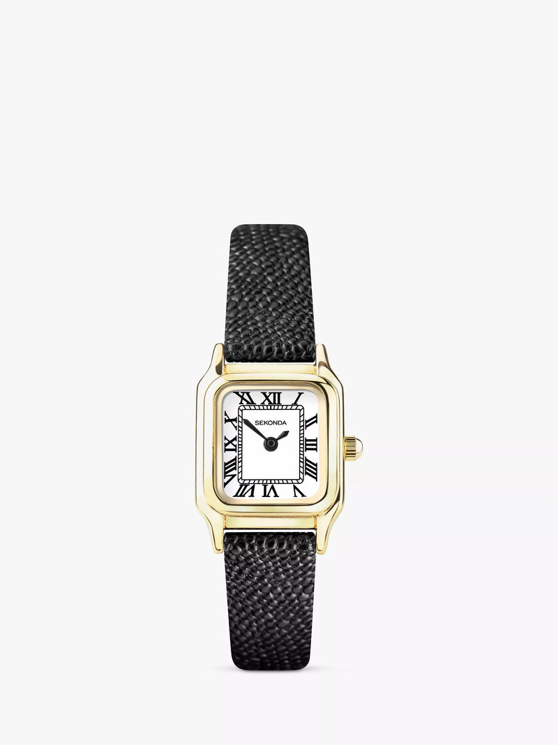 Sekonda women's square watch black leather strap 20mm - British product