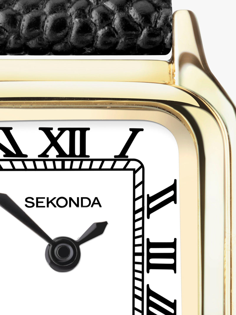 Sekonda women's square watch black leather strap 20mm - British product