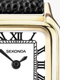 Sekonda women's square watch black leather strap 20mm - British product