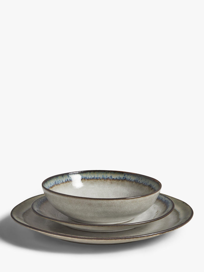 John Lewis stoneware dinnerware set 12 piece swirl contrast rim (British brand)