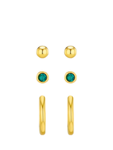 John Lewis Orelia Swarovski Emerald Stud and Hoop Earrings Pack of 3 Pale Gold- Buy online at McGrocer