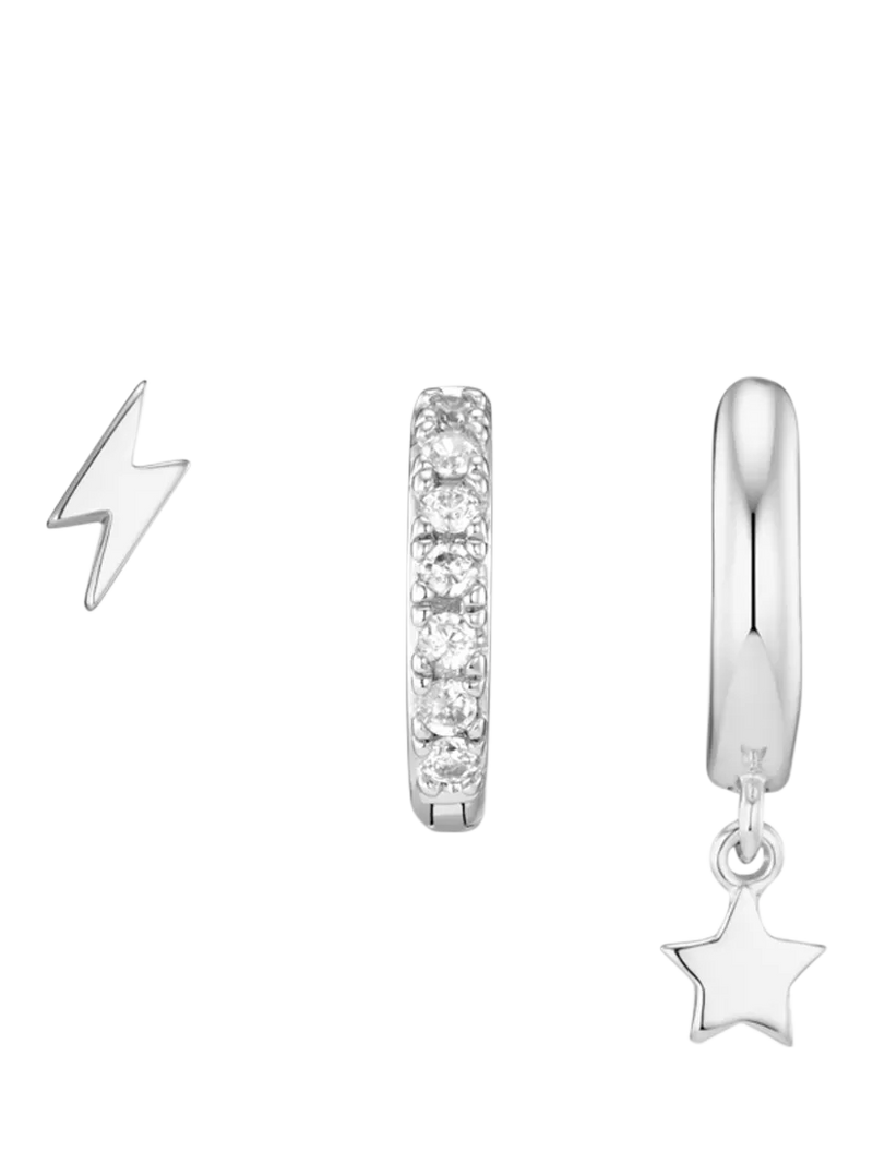 Orelia lightning and star earrings set of 3 silver - British product