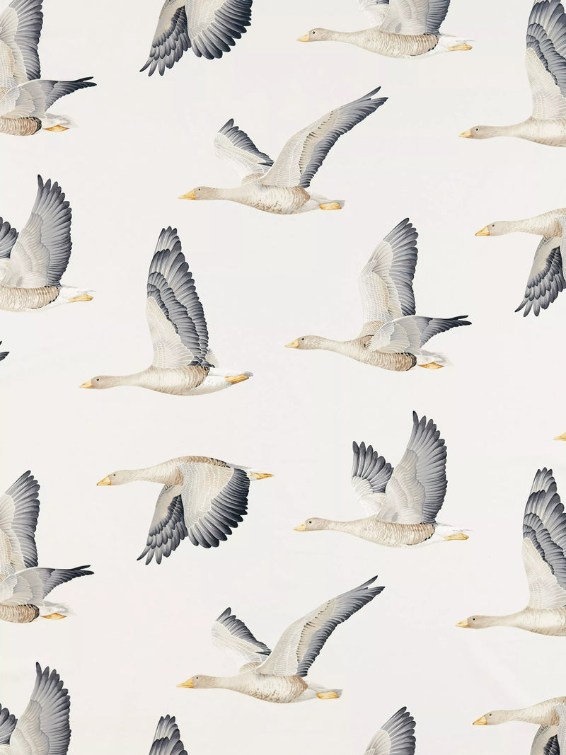 Sanderson Elysian Geese fabric Silver/Chalk (British brand)