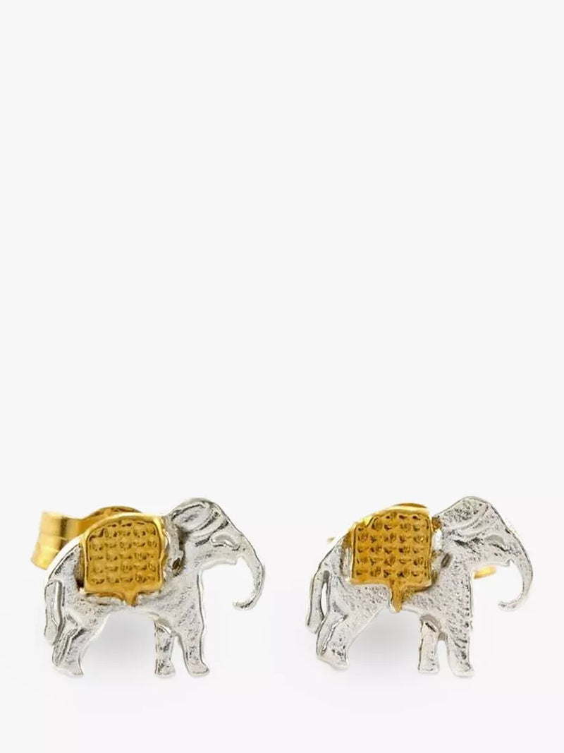 Alex Monroe elephant stud earrings gold and silver, imported from the UK