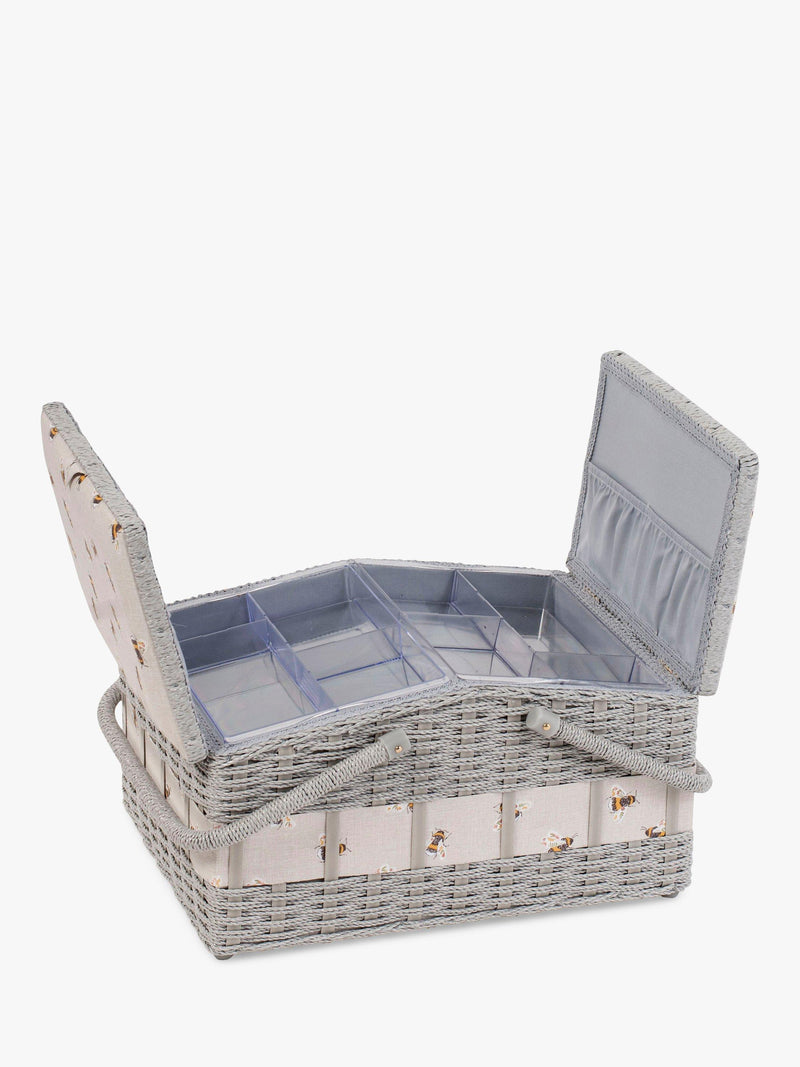 Milward twin lid sewing basket with bee print and removable trays (British brand)
