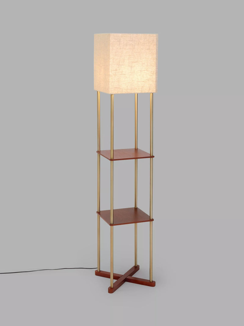John Lewis Harrison floor lamp walnut shelves steel, imported from the UK