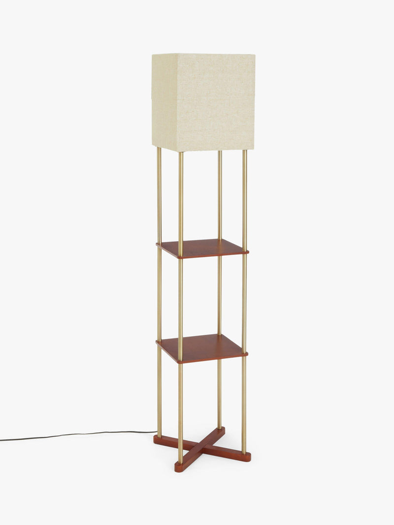 John Lewis Harrison floor lamp walnut shelves steel, imported from the UK