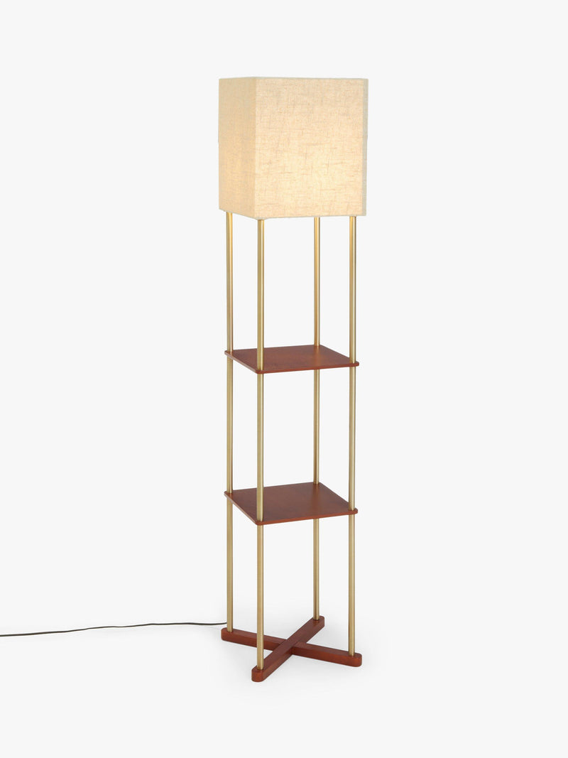 John Lewis Harrison floor lamp walnut shelves steel, imported from the UK