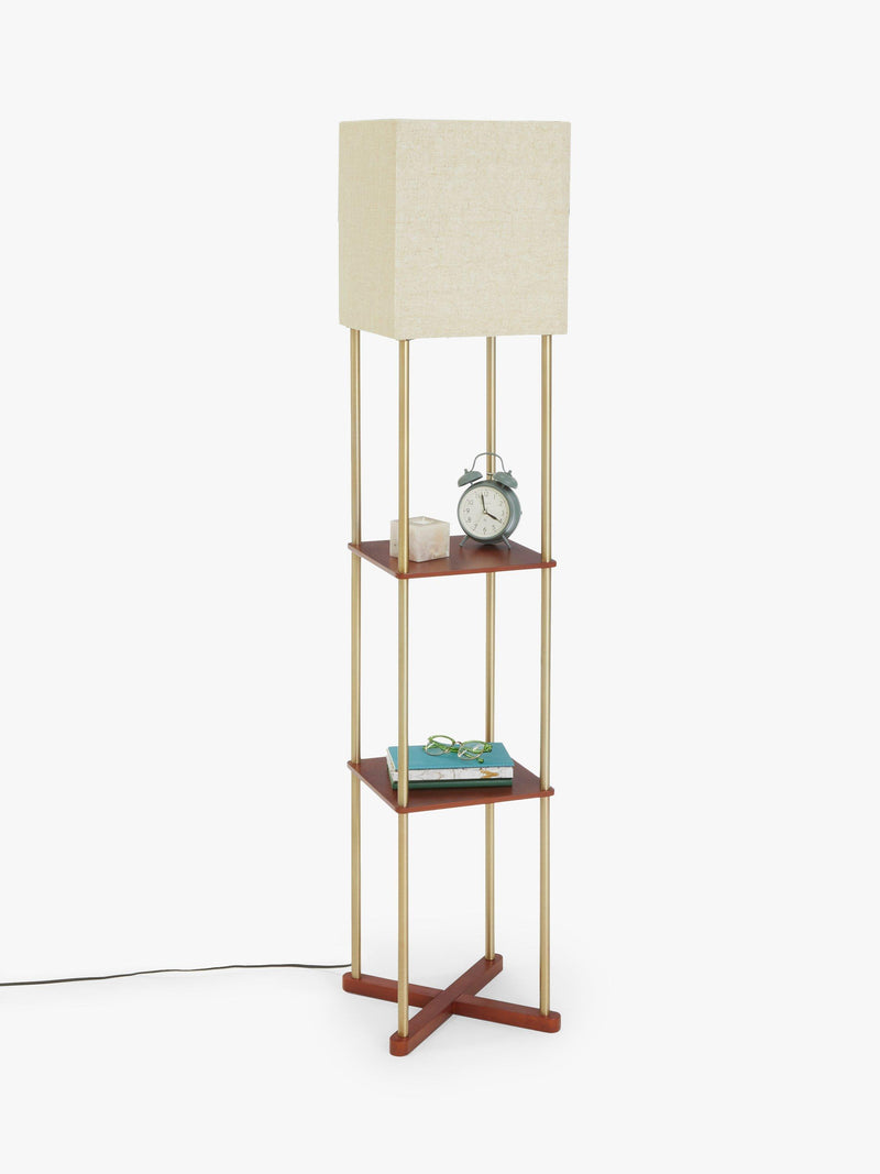 John Lewis Harrison floor lamp walnut shelves steel, imported from the UK