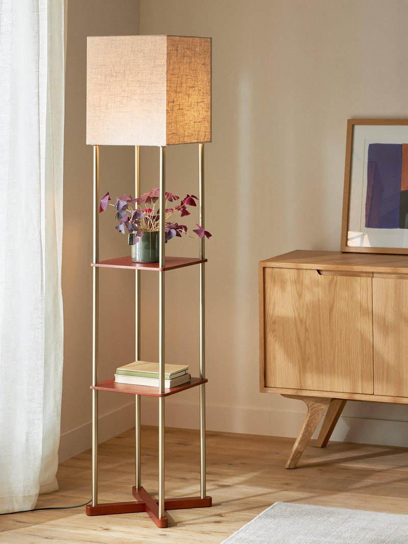 John Lewis Harrison floor lamp walnut shelves steel, imported from the UK