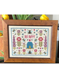Historical Sampler Bee Happy cross stitch kit 18x24, imported from the UK
