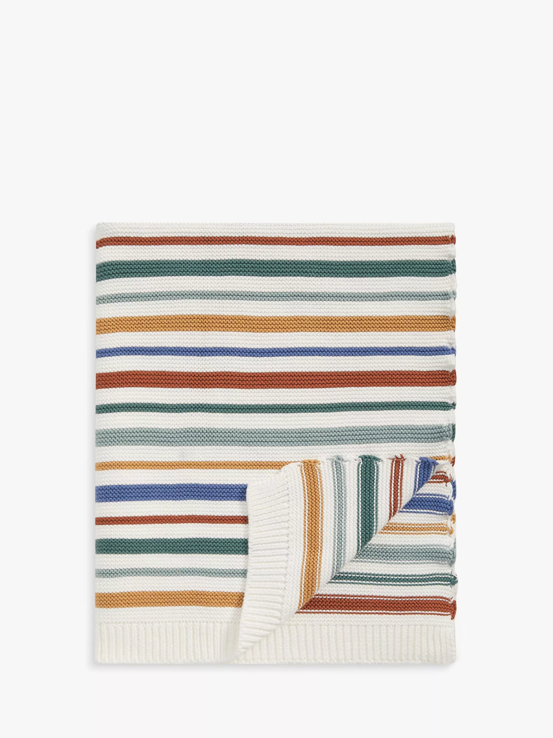 John Lewis striped knitted cotton baby blanket 100 x 80cm, UK version
