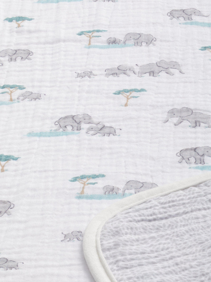 John Lewis reversible muslin swaddle blanket with elephant print, 120 x 120cm, UK version