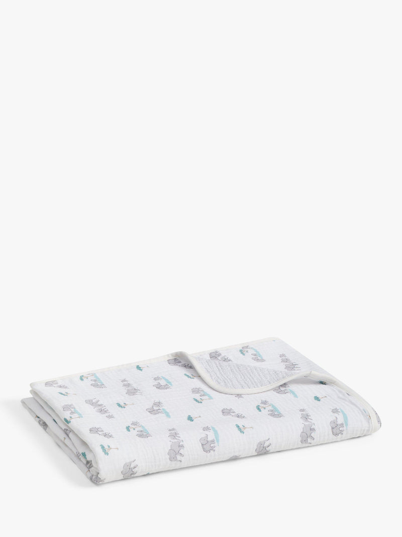 John Lewis reversible muslin swaddle blanket with elephant print, 120 x 120cm, UK version