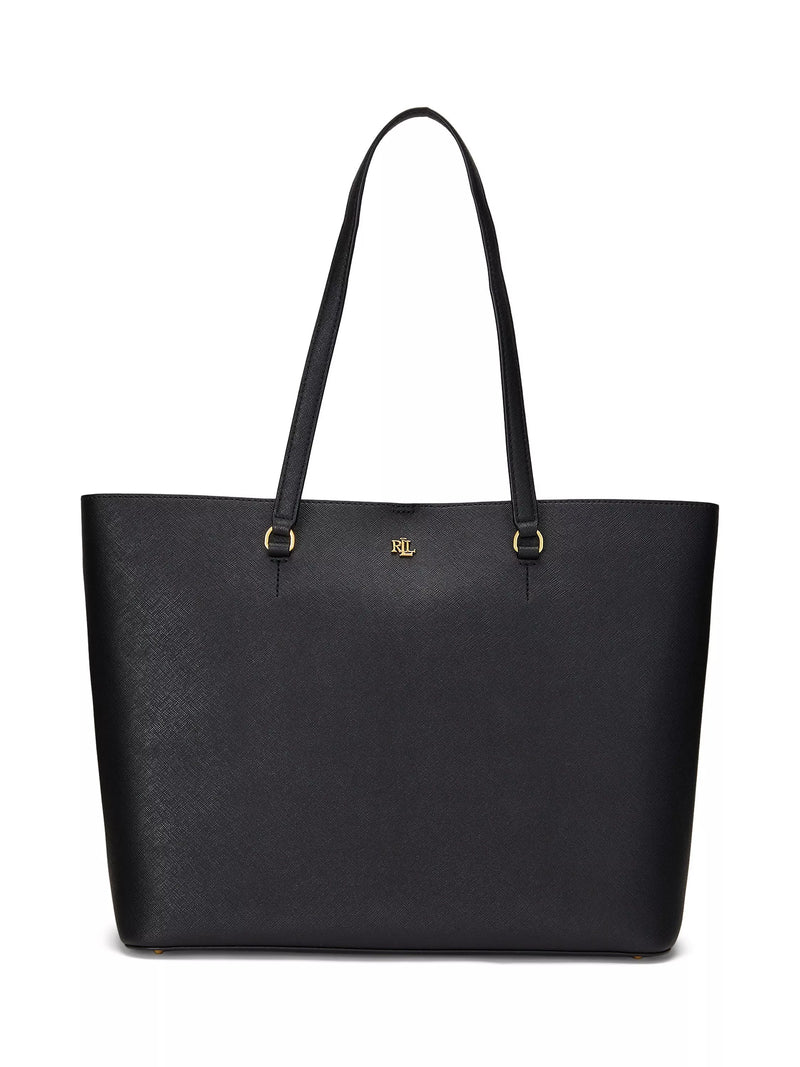 Lauren Ralph Lauren Karly Crosshatch Leather Large Tote Bag, Black
