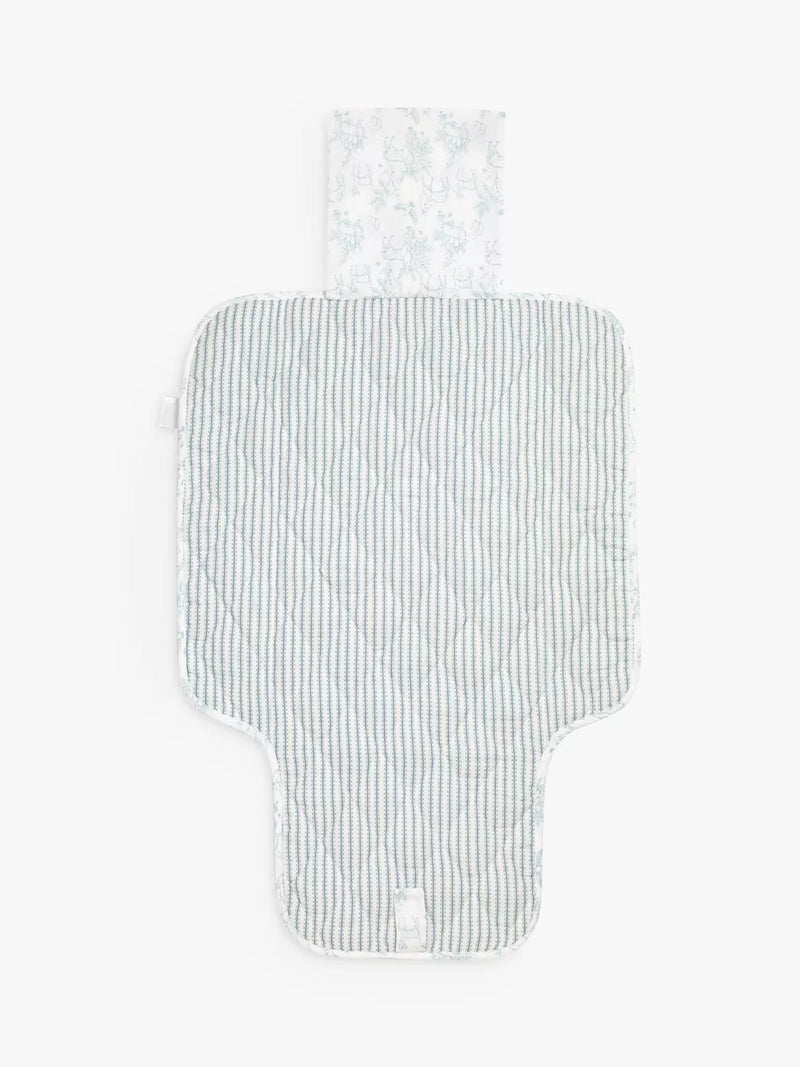 The Little Tailor Baby Woodland & Ticking Stripe Travel Changing Mat, Sky Blue - McGrocer